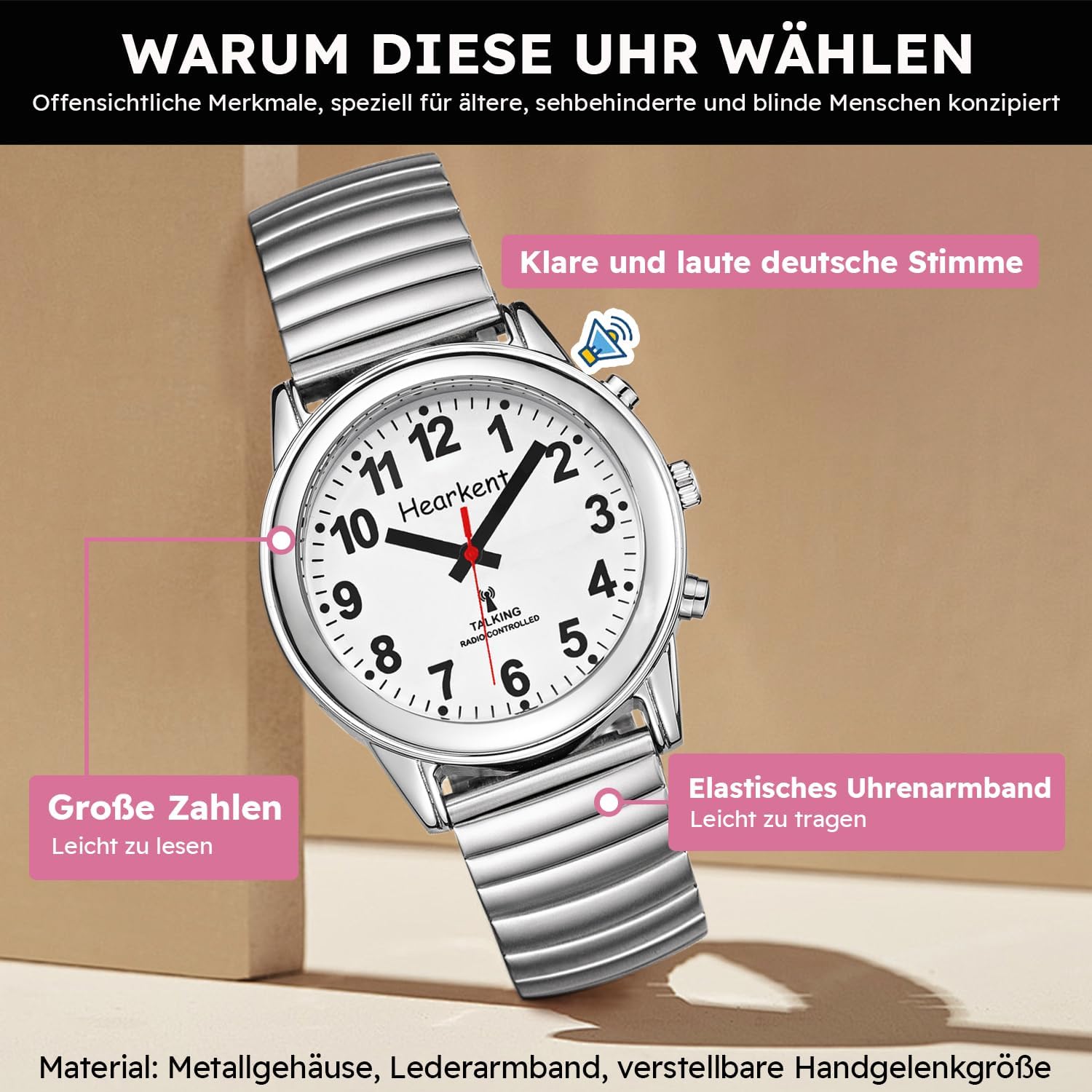 Hearkent Talking Watch with German Voice Edition, Seniors Watch, Blind Watches, Visually Impaired Watch – Bild 7