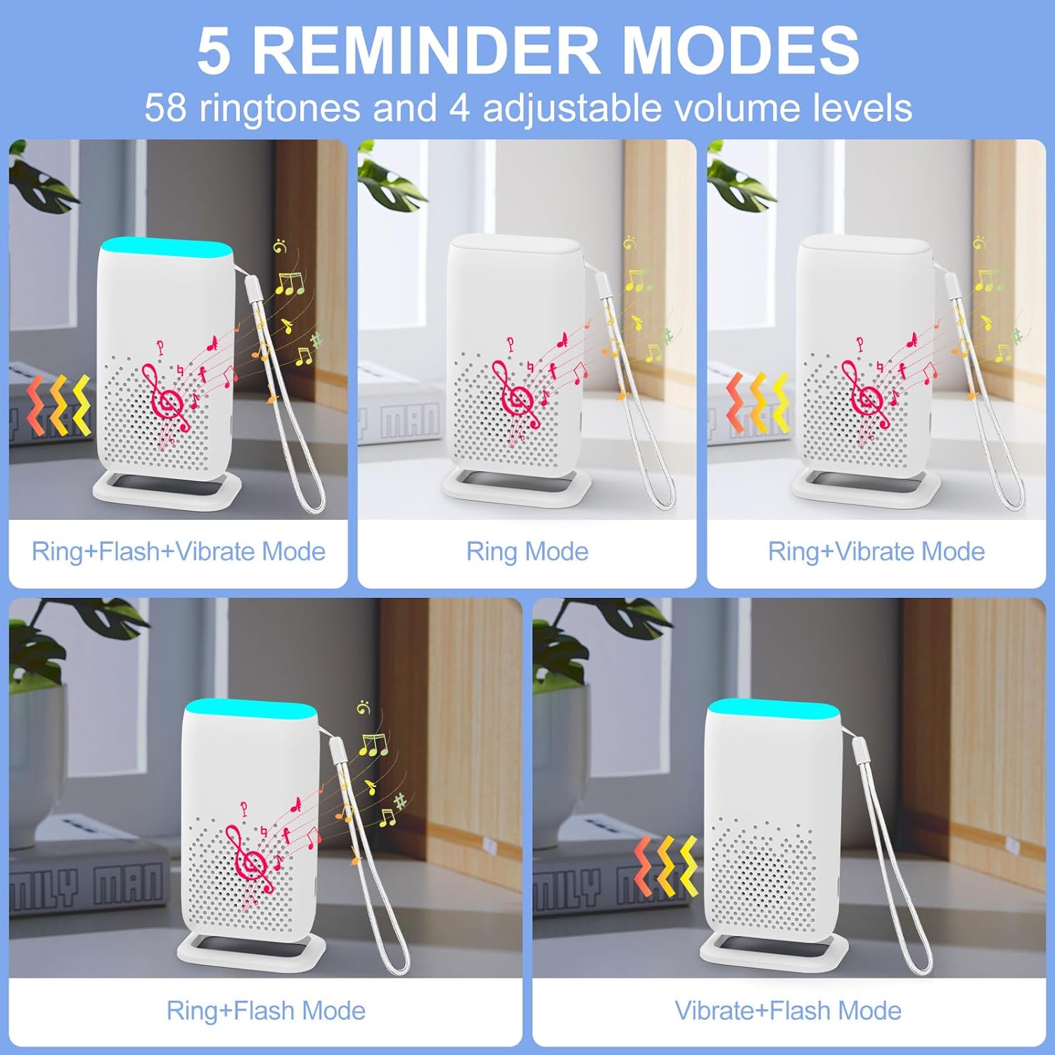 Cuteefun Portable Emergency Call Button for Seniors, Wireless Seniors Emergency Call, 58 Melodies, 5 Model Adjustment, 800 m Call Range, Rechargeable Home Emergency Alarm for Patient, Elderly Man, 2 Transmitters + 1 Receiver – Bild 3