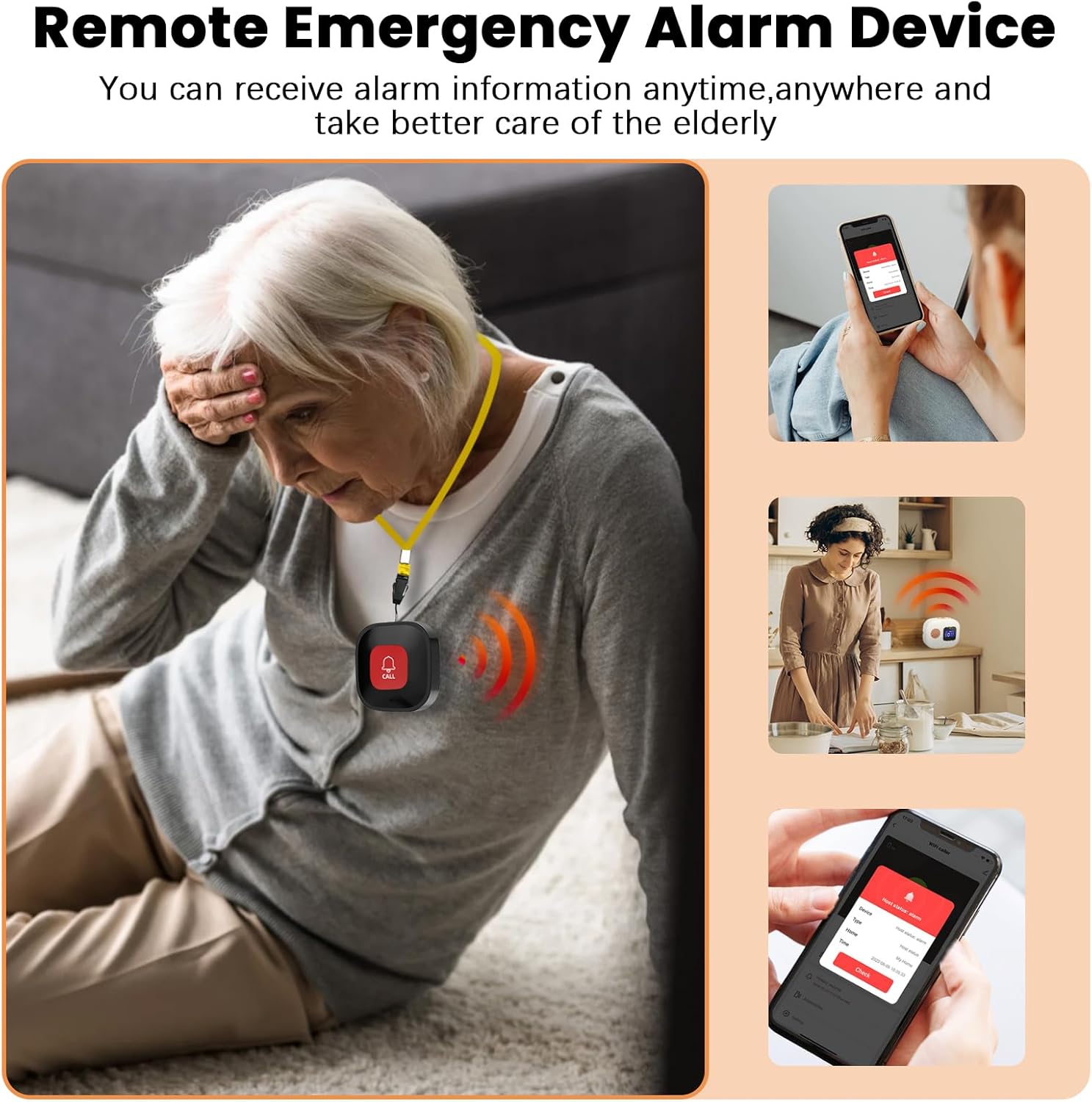 Emergency Call Button for Seniors, Seniors Emergency Call, WiFi Smart Emergency Call Bell Alert System, 6 x SOS Emergency Call Button, 1 x Receiver Digital Display, Home Emergency Call for Elderly Patients, Disabled, Children – Bild 2