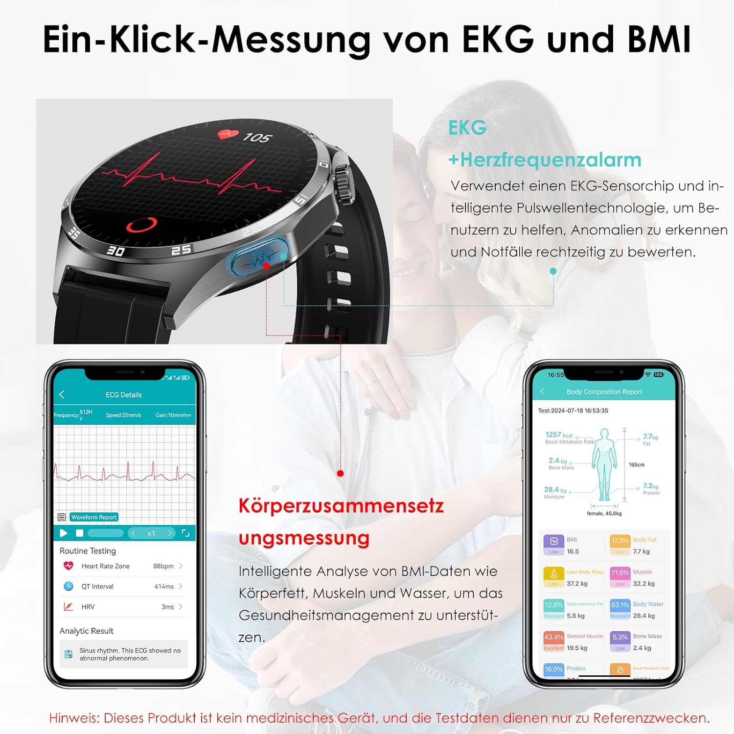 2026 Neu Smartwatch Herren mit EKG/Blutdruck/Harnsäure/Schlaf-Monitor/BMI/Emotion/Stimmung Rund 1,43"AMOLED Fitness Gesundheitsuhr mit 24h Herzfrequenz SPO2,Bluetooth-Anrufe SOS-Notruf für iOS Android – Bild 2