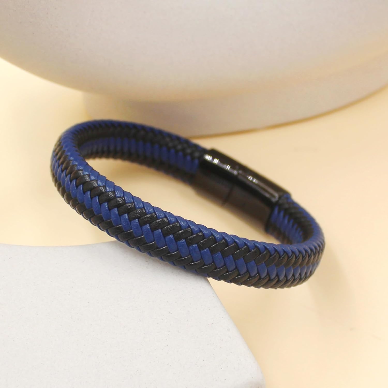 Medical Alarm Cuff Bracelet for Men and Women, Black Stainless Steel Clasp Emergency ID Bracelet, PU Leather Health Information Band YA5551 – Bild 3