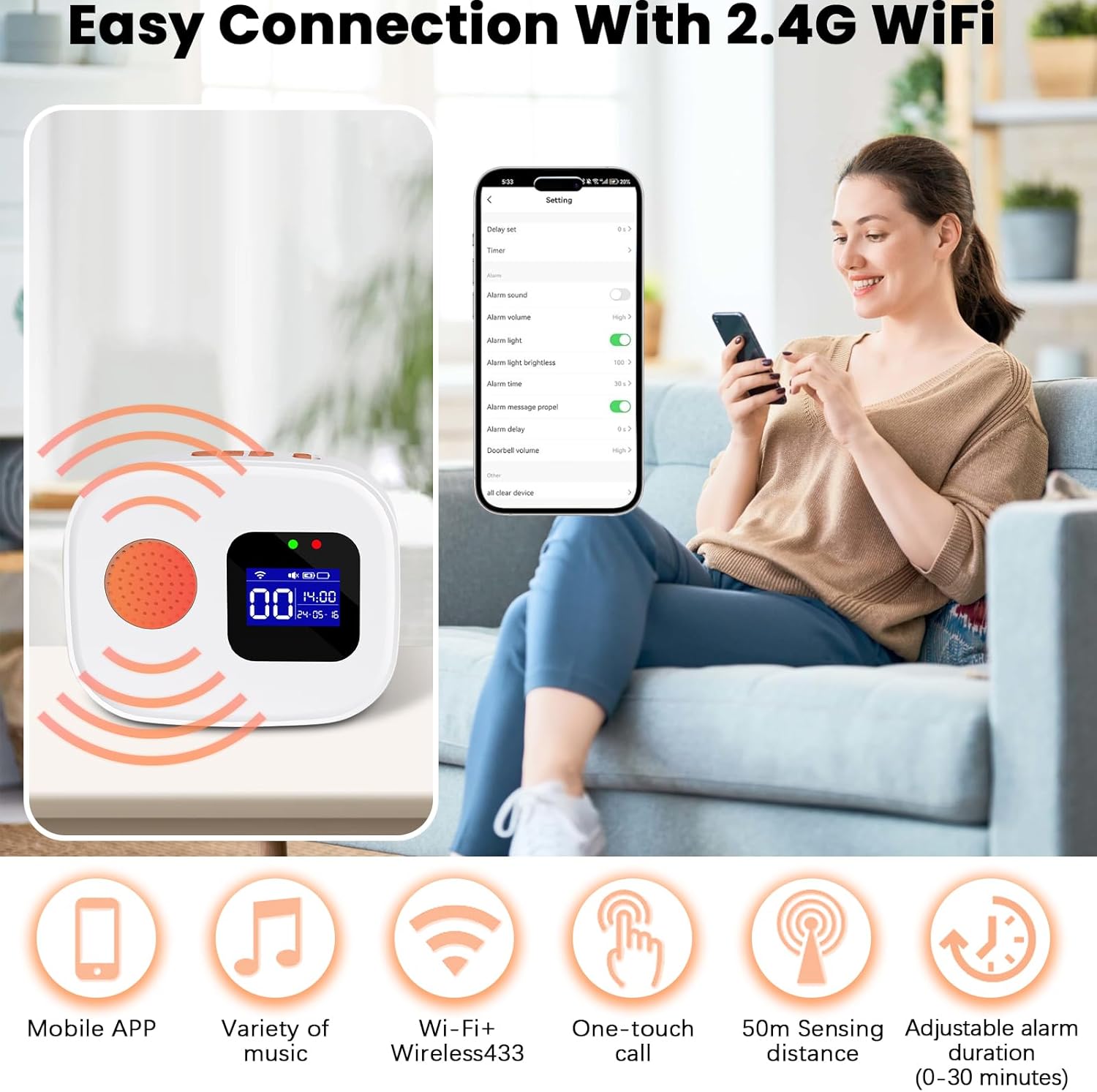 Emergency Call Button for Seniors, Seniors Emergency Call, WiFi Smart Emergency Call Bell Alert System, 6 x SOS Emergency Call Button, 1 x Receiver Digital Display, Home Emergency Call for Elderly Patients, Disabled, Children – Bild 6