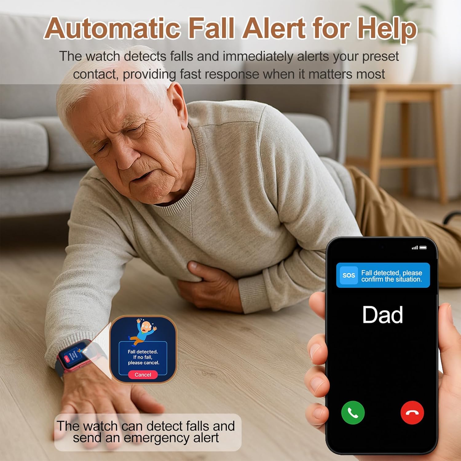 GPS Smartwatch for Seniors with Fall Detection, SOS Emergency Call, HD Video Call, IP67 Waterproof - GPS Tracker for Dementia and Alzheimer Care, Red – Bild 3