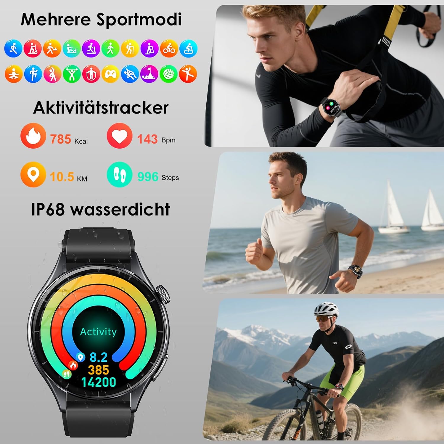 2026 Smartwatch Herren mit EKG/Blutdruck/BMI/HRV/Harnsäure/Emotion/Stimmung/LED-Licht, 1,56" AMOLED Rund Gesundheitsuhr mit SpO2/Körpertemperatur/Pulsuhr/Schlaf, SOS-Notruf Fitnessuhr für iOS Android – Bild 6