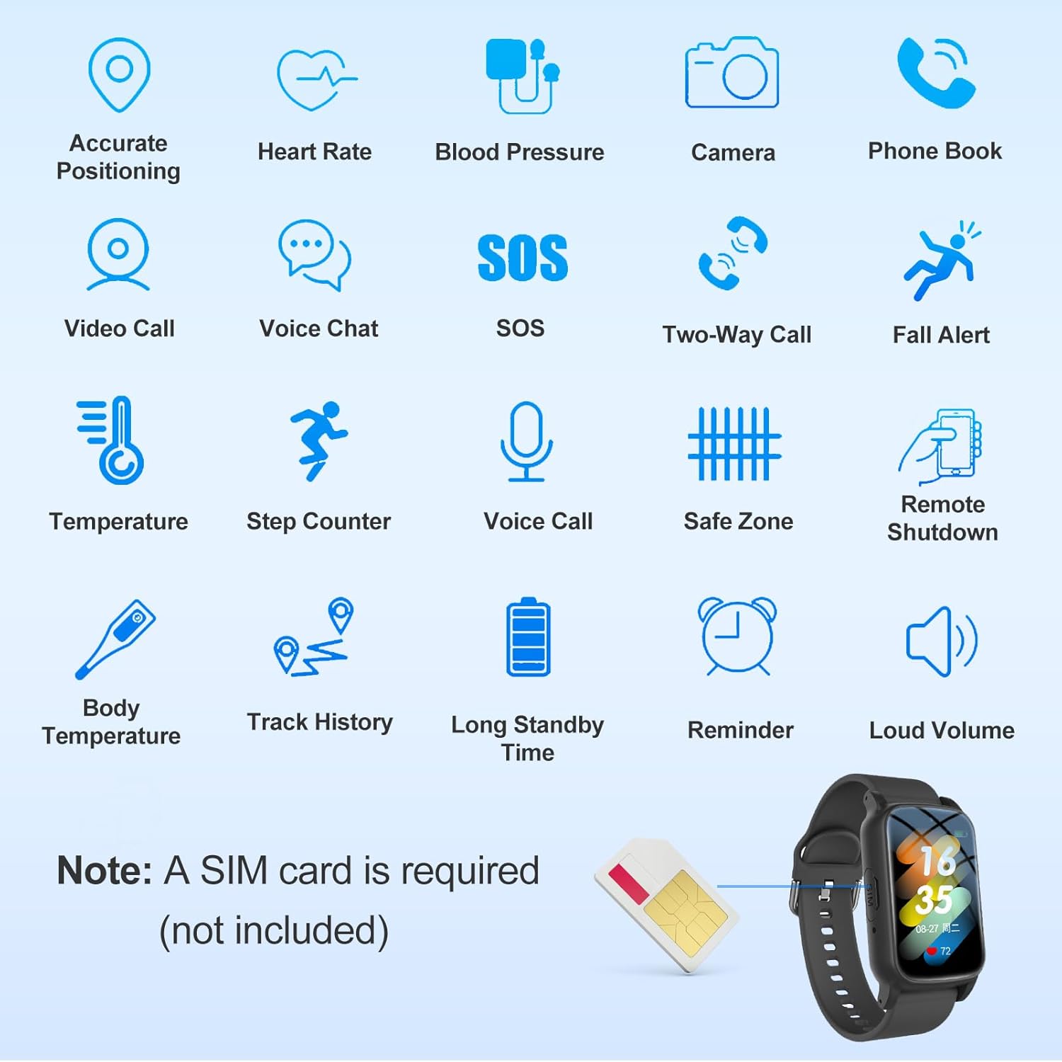GPS Smartwatch for Seniors with Fall Detection, SOS Emergency Call, HD Video Call, IP67 Waterproof - GPS Tracker for Dementia and Alzheimer Care, Red – Bild 8