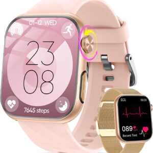 2026 Neu Smartwatch Damen mit EKG+HRV/Blutdruck/Menstruationszyklus/BMI/Schlafmonitor 1,97"AMOLED Gesundheitsuhr mit Telefonfunktion 24H Herzfrequenz SpO2 Körpertemperatur, Fitnessuhr für Android/iOS