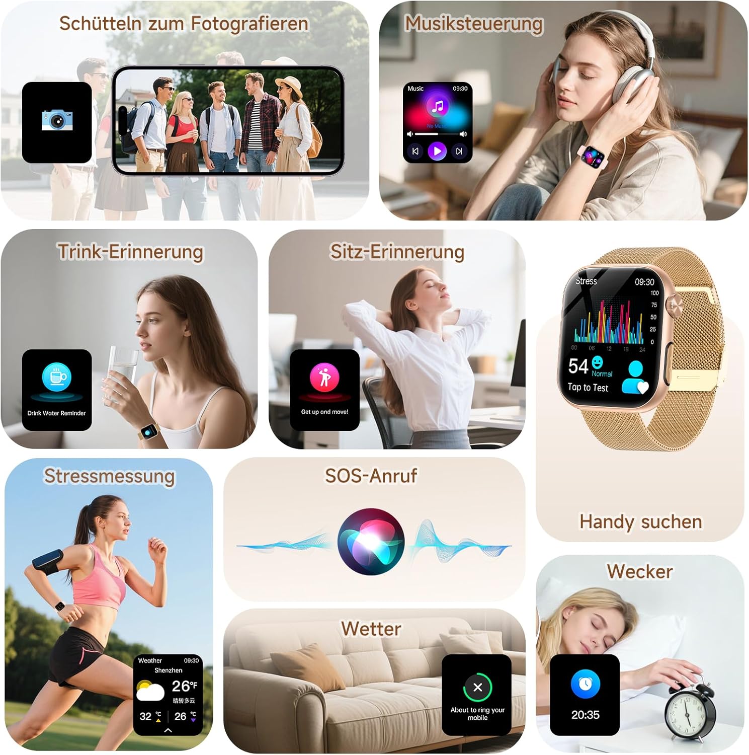 2026 Neu Smartwatch Damen mit EKG+HRV/Blutdruck/Menstruationszyklus/BMI/Schlafmonitor 1,97"AMOLED Gesundheitsuhr mit Telefonfunktion 24H Herzfrequenz SpO2 Körpertemperatur, Fitnessuhr für Android/iOS – Bild 8