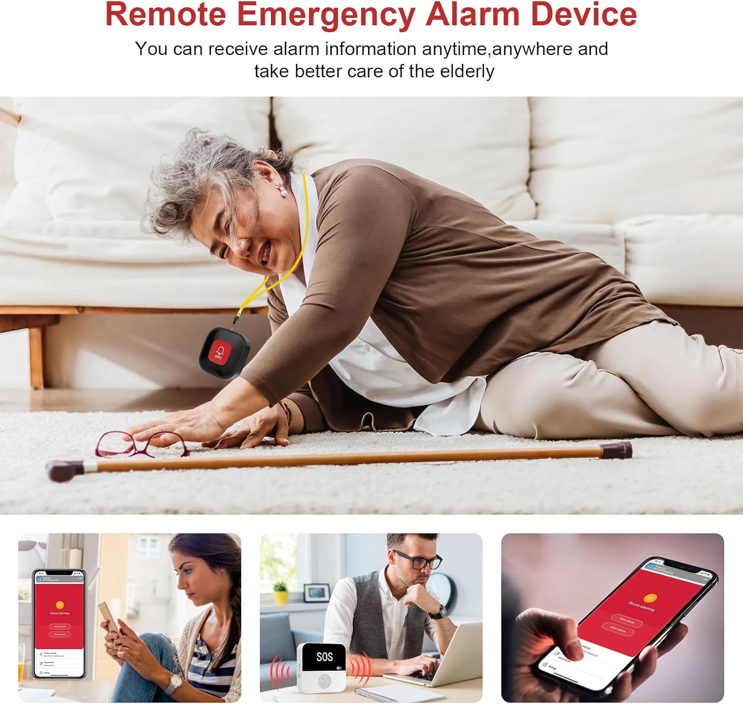 Emergency Call Button for Seniors, Seniors, WiFi Smart Emergency Call Bell Alert System, 1 x SOS Emergency Call Button, 1 x Receiver, 1 x Seniors Emergency Call Bracelet, Home Emergency Call for Elderly Patients, Disabled People, Children – Bild 3