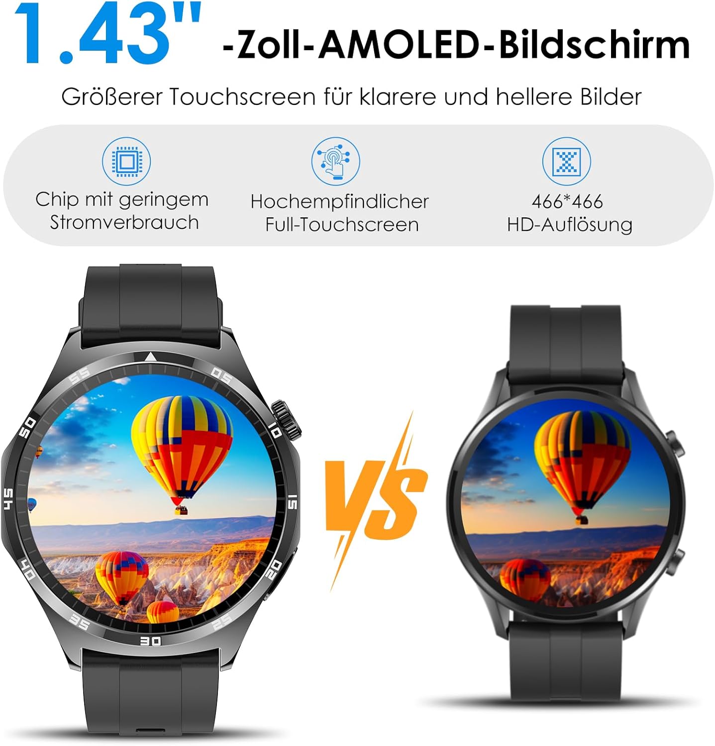 2026 Neu Smartwatch Herren mit EKG/Blutdruck/Harnsäure/Schlaf-Monitor/BMI/Emotion/Stimmung Rund 1,43"AMOLED Fitness Gesundheitsuhr mit 24h Herzfrequenz SPO2,Bluetooth-Anrufe SOS-Notruf für iOS Android – Bild 4
