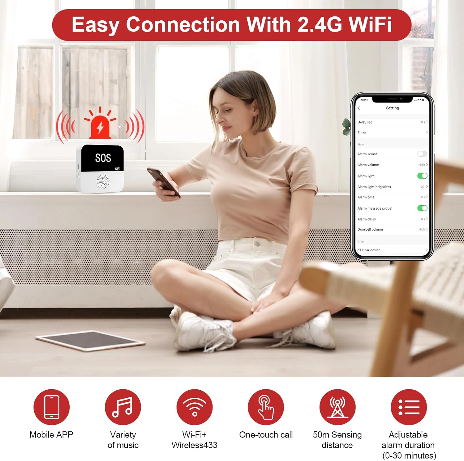 Emergency Call Button for Seniors, Seniors, WiFi Smart Emergency Call Bell Alert System, 1 x SOS Emergency Call Button, 1 x Receiver, 1 x Seniors Emergency Call Bracelet, Home Emergency Call for Elderly Patients, Disabled People, Children – Bild 7