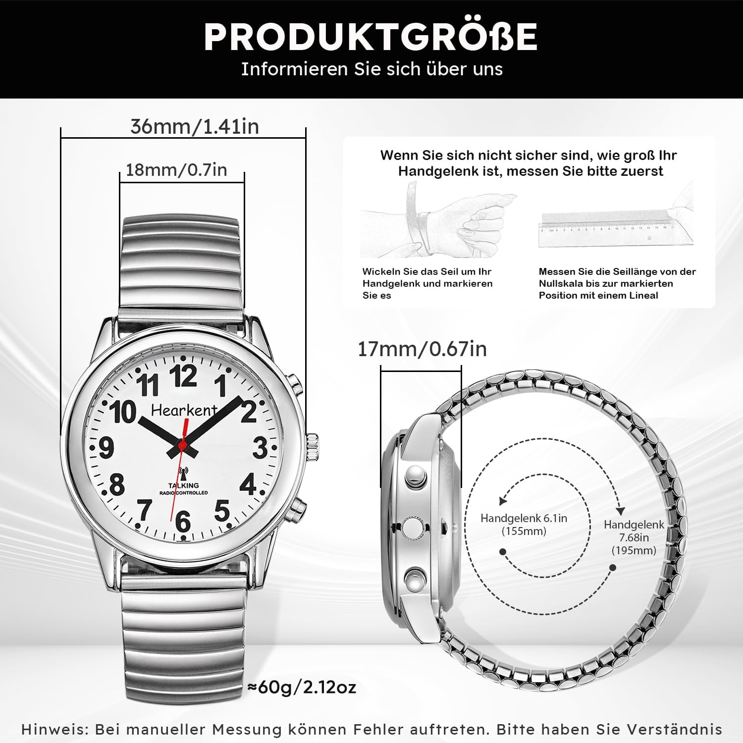 Hearkent Talking Watch with German Voice Edition, Seniors Watch, Blind Watches, Visually Impaired Watch – Bild 6