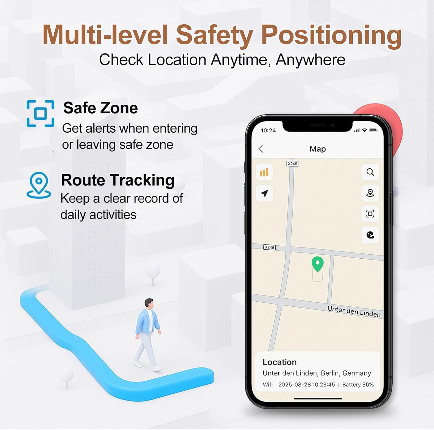 GPS Smartwatch for Seniors with Fall Detection, SOS Emergency Call, HD Video Call, IP67 Waterproof - GPS Tracker for Dementia and Alzheimer Care, Red – Bild 4