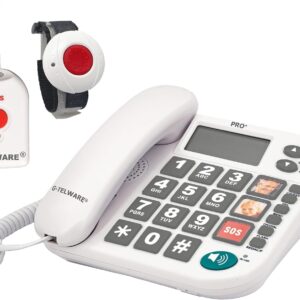 PRO+(G-TELWARE) - Senior Telephone Landline with Emergency Bracelet | with Emergency Chain for Guaranteed Accessibility | Home Emergency Call for Relatives - with SOS Bracelet and Emergency Call Button for Seniors