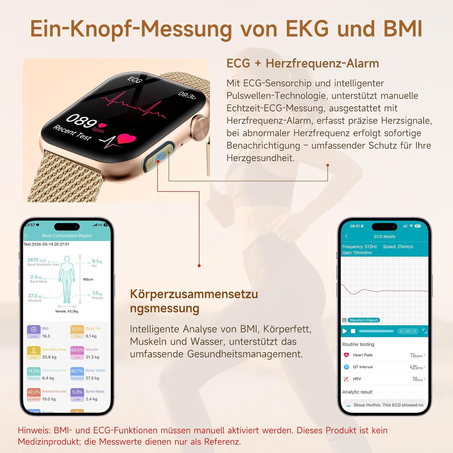 2026 Neu Smartwatch Damen mit EKG+HRV/Blutdruck/Menstruationszyklus/BMI/Schlafmonitor 1,97"AMOLED Gesundheitsuhr mit Telefonfunktion 24H Herzfrequenz SpO2 Körpertemperatur, Fitnessuhr für Android/iOS – Bild 2