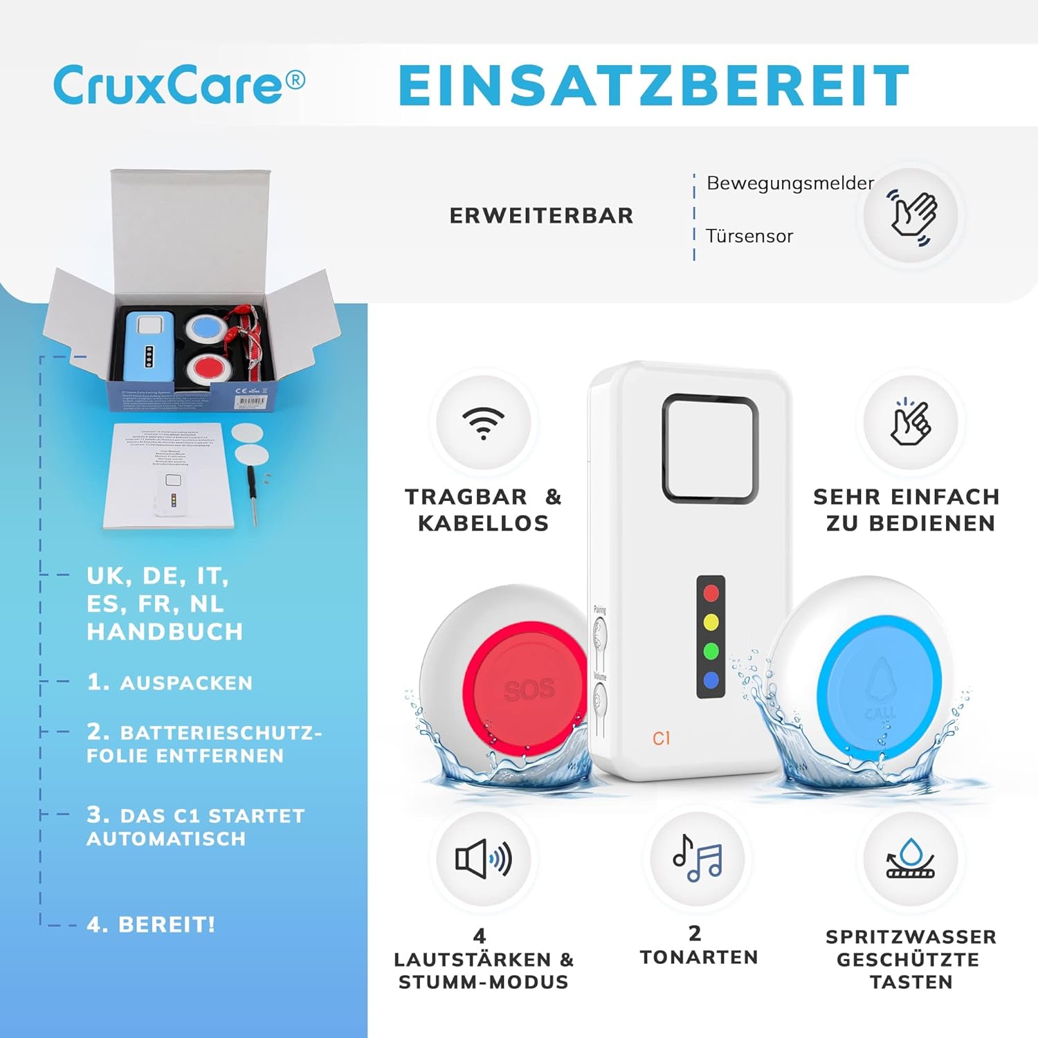 C1 Pager with 2 Call Buttons, Emergency Button for Seniors with Beeper, 2 Emergency Call Buttons and 1 Radio Receiver, Internal Home Emergency Call – Bild 6