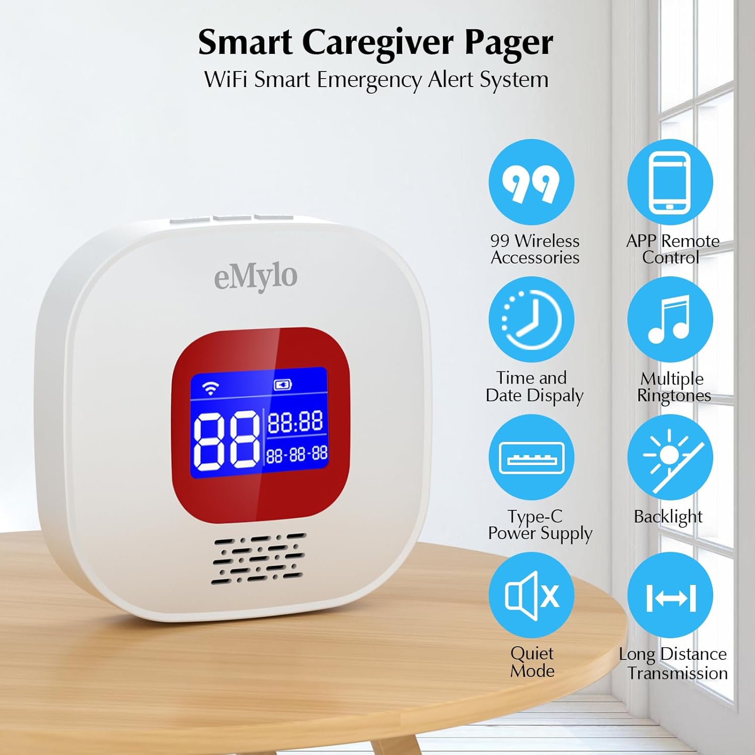 Seniors Emergency Call, Home Emergency Call, Emergency Button for Seniors, WiFi Seniors, Emergency Call Receiver x 1 + Call Button x 2, Compatible with Tuya Smart/Smart Life/Alexa (Supports Wi-Fi 2.4 GHz) – Bild 2