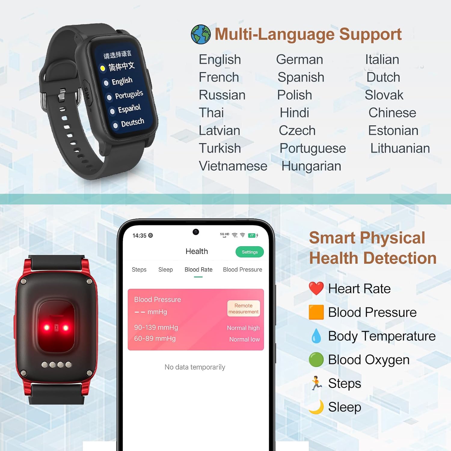 GPS Smartwatch for Seniors with Fall Detection, SOS Emergency Call, HD Video Call, IP67 Waterproof - GPS Tracker for Dementia and Alzheimer Care, Red – Bild 7