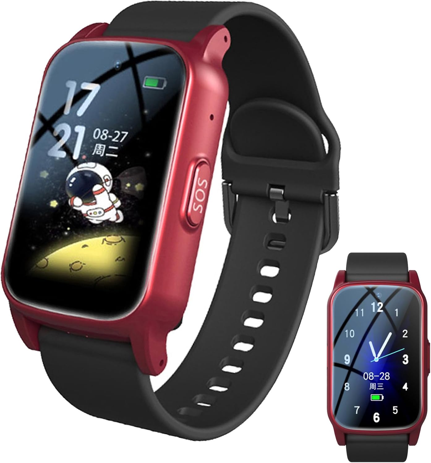 Emergency Watch for Seniors, Seniors, Emergency Call Bracelet, Emergency Call Watch with Fall Detection, HD Video Call, IP67 Waterproof and HD Voice Call, SOS Bracelet Red, 25.8 x 2 cm