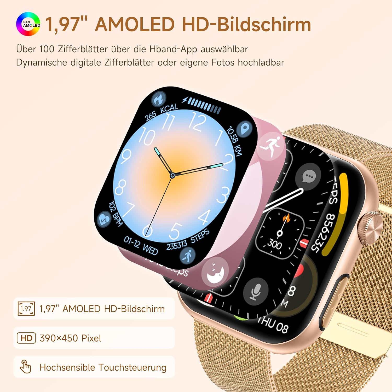 2026 Neu Smartwatch Damen mit EKG+HRV/Blutdruck/Menstruationszyklus/BMI/Schlafmonitor 1,97"AMOLED Gesundheitsuhr mit Telefonfunktion 24H Herzfrequenz SpO2 Körpertemperatur, Fitnessuhr für Android/iOS – Bild 6