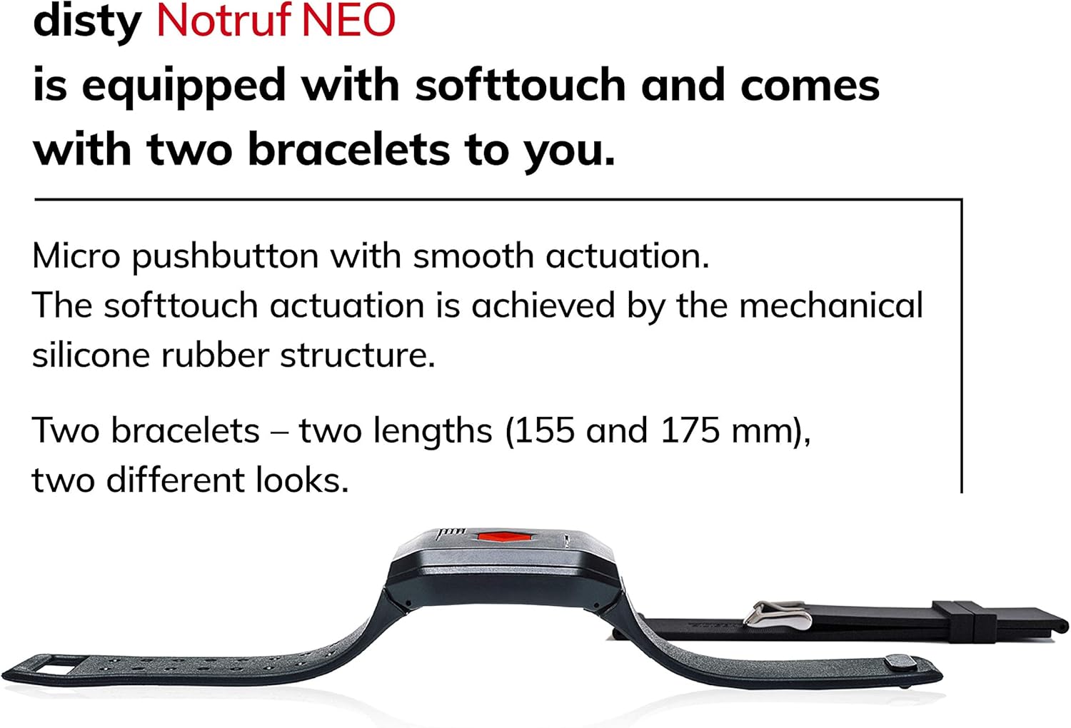 DistyNotruf NEO mobile emergency bracelet for home - splash-proof emergency bracelet as a telephone for senior citizens House emergency call Senior telephone emergency button Emergency button incl. Clip and necklace – Bild 3