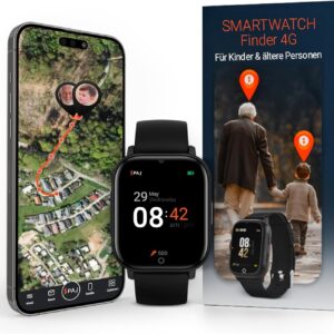 PAJ Smartwatch Finder 4G for Children - GPS Tracker, SOS Alarm, Camera, Voice Messages, Real-time Location, Waterproof, Easy to Use, Safety Thanks to Watch for Children, Seniors, Dementia - Black