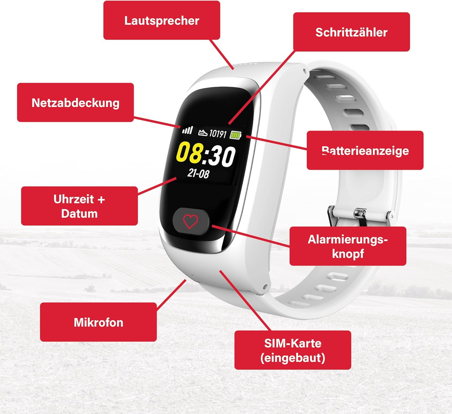 James B6 Emergency & Safety Watch for Seniors (White) with GPS, Fall Detection, SOS Button, Heart Rate Measurement & Health Functions, Family App, Loud Alarm, Includes SIM Card & 2 Free Month Tariff – Bild 6