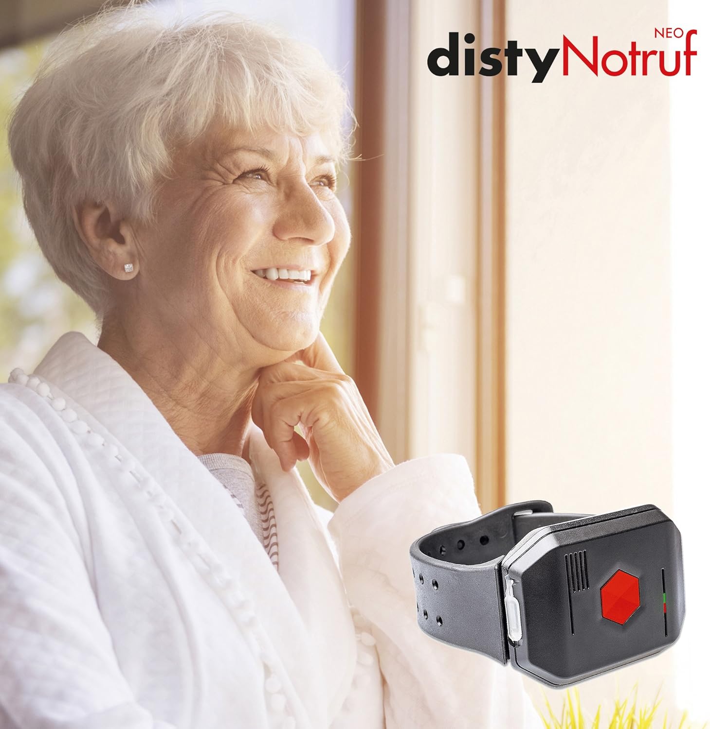 DistyNotruf NEO mobile emergency bracelet for home - splash-proof emergency bracelet as a telephone for senior citizens House emergency call Senior telephone emergency button Emergency button incl. Clip and necklace – Bild 7