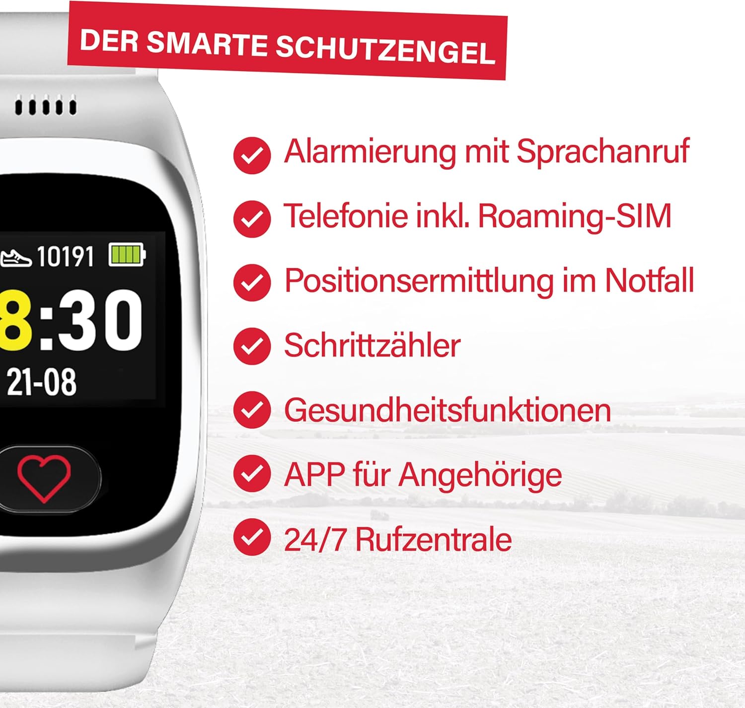 James B6 Emergency & Safety Watch for Seniors (White) with GPS, Fall Detection, SOS Button, Heart Rate Measurement & Health Functions, Family App, Loud Alarm, Includes SIM Card & 2 Free Month Tariff – Bild 3
