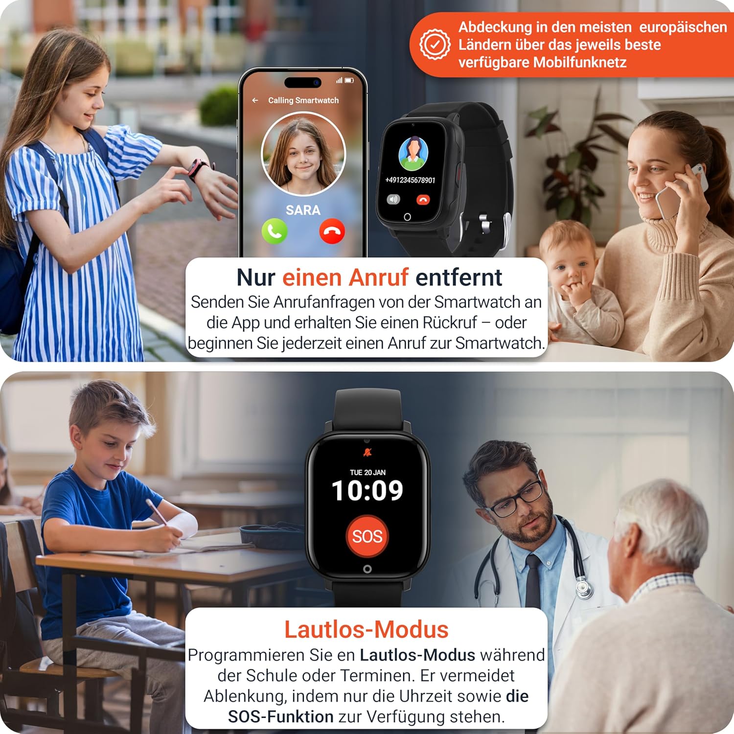 PAJ Smartwatch Finder 4G for Children - GPS Tracker, SOS Alarm, Camera, Voice Messages, Real-time Location, Waterproof, Easy to Use, Safety Thanks to Watch for Children, Seniors, Dementia - Black – Bild 4