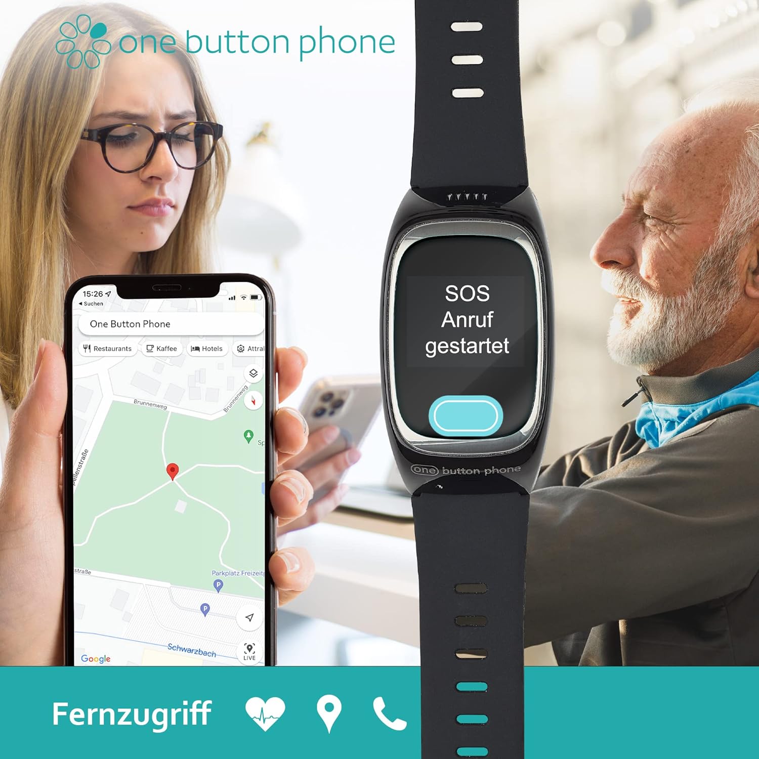 2022 Model - Emergency Watch with Location and Phone Function, Emergency Call Bracelet for Seniors, SOS Emergency Button, GPS Emergency Watch, Black – Bild 2