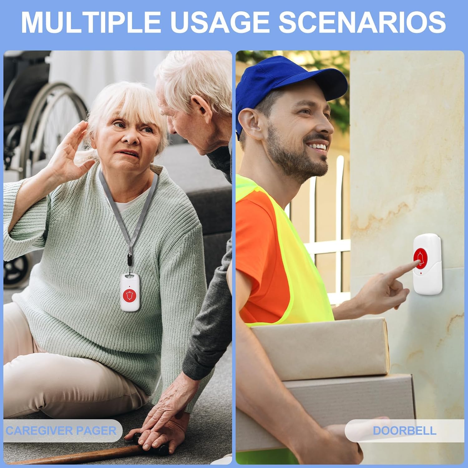 Cuteefun Portable Emergency Call Button for Seniors, Wireless Seniors Emergency Call, 58 Melodies, 5 Model Adjustment, 800 m Call Range, Rechargeable Home Emergency Alarm for Patient, Elderly Man, 2 Transmitters + 1 Receiver – Bild 2