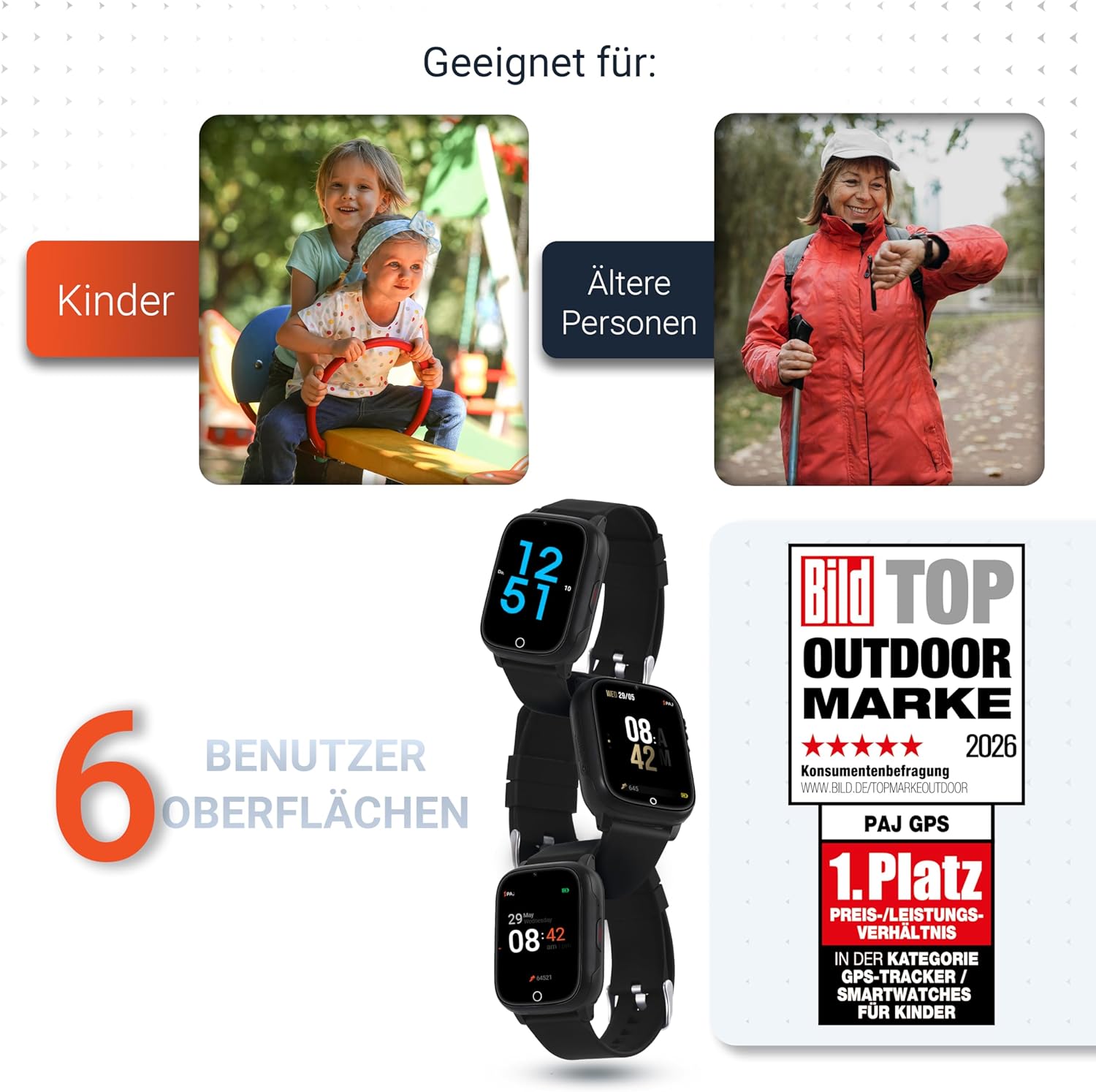 PAJ Smartwatch Finder 4G for Children - GPS Tracker, SOS Alarm, Camera, Voice Messages, Real-time Location, Waterproof, Easy to Use, Safety Thanks to Watch for Children, Seniors, Dementia - Black – Bild 9