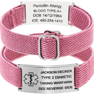 Medical Alert Bracelet Women's/Men, Medical Alert Bracelet Personalised Emergency Bracelet with Information (Autism, Allergy, Diabetes, Epilepsy) Elastic Strap, SOS ID Bracelet for Seniors and
