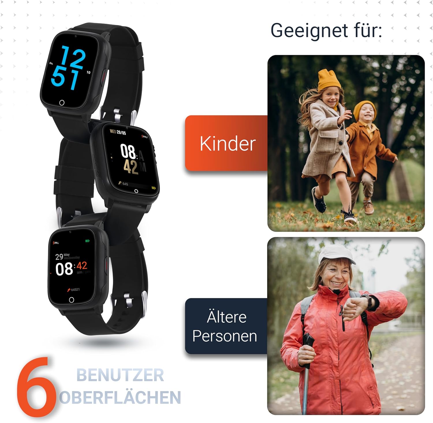 PAJ Smartwatch Finder 4G for Children - GPS Tracker, SOS Alarm, Camera, Voice Messages, Real-time Location, Waterproof, Easy to Use, Safety Thanks to Watch for Children, Seniors, Dementia - Black – Bild 8
