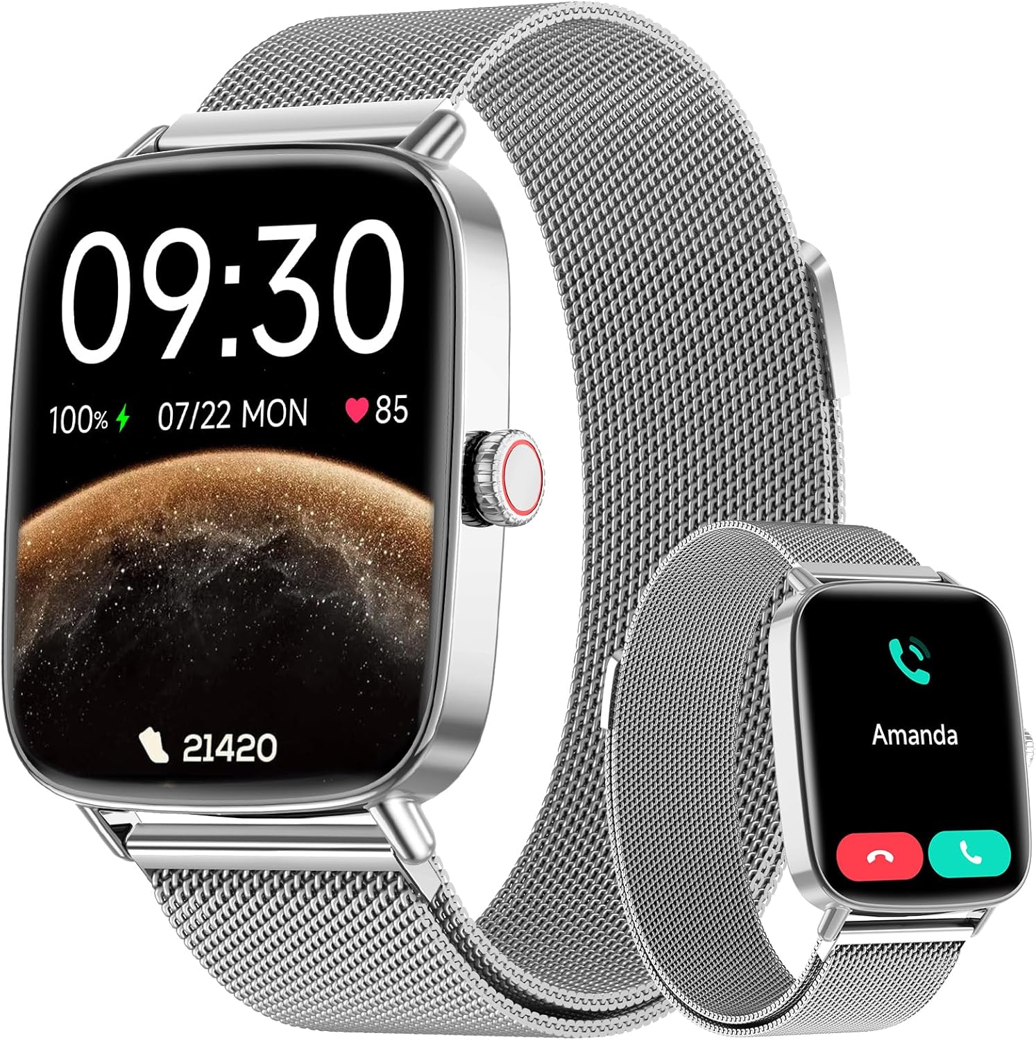 Smartwatch Men Women with Phone Function, 1.85 Inch Fitness Watch Smart Watch, 100+ Sports Modes, Fitness Tracker with Heart Rate/SpO2/Sleep Monitor, Pedometer, IP68 Waterproof Sports Watch for iOS Android