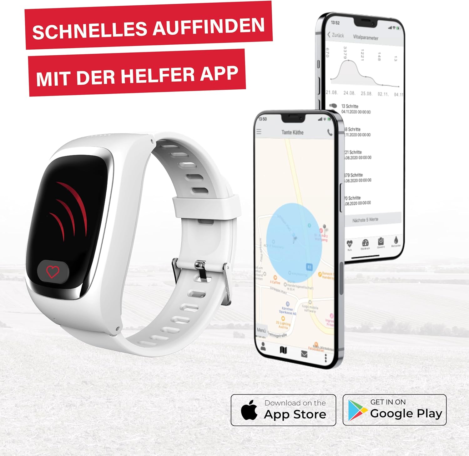 James B6 Emergency & Safety Watch for Seniors (White) with GPS, Fall Detection, SOS Button, Heart Rate Measurement & Health Functions, Family App, Loud Alarm, Includes SIM Card & 2 Free Month Tariff – Bild 4