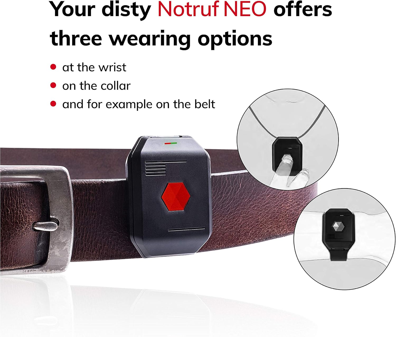 DistyNotruf NEO mobile emergency bracelet for home - splash-proof emergency bracelet as a telephone for senior citizens House emergency call Senior telephone emergency button Emergency button incl. Clip and necklace – Bild 6